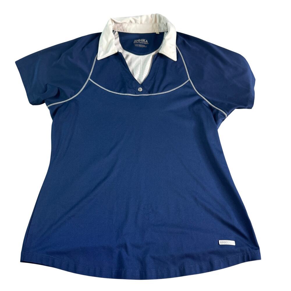 Annika Cutter & Buck Golf Polo Shirt Women's M Blue White Performance Stretch